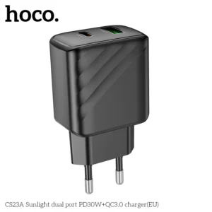 Carregador GaN 30W HOCO CS23A USB-C + USB-A Dual Port - Tipo de plugue: preto