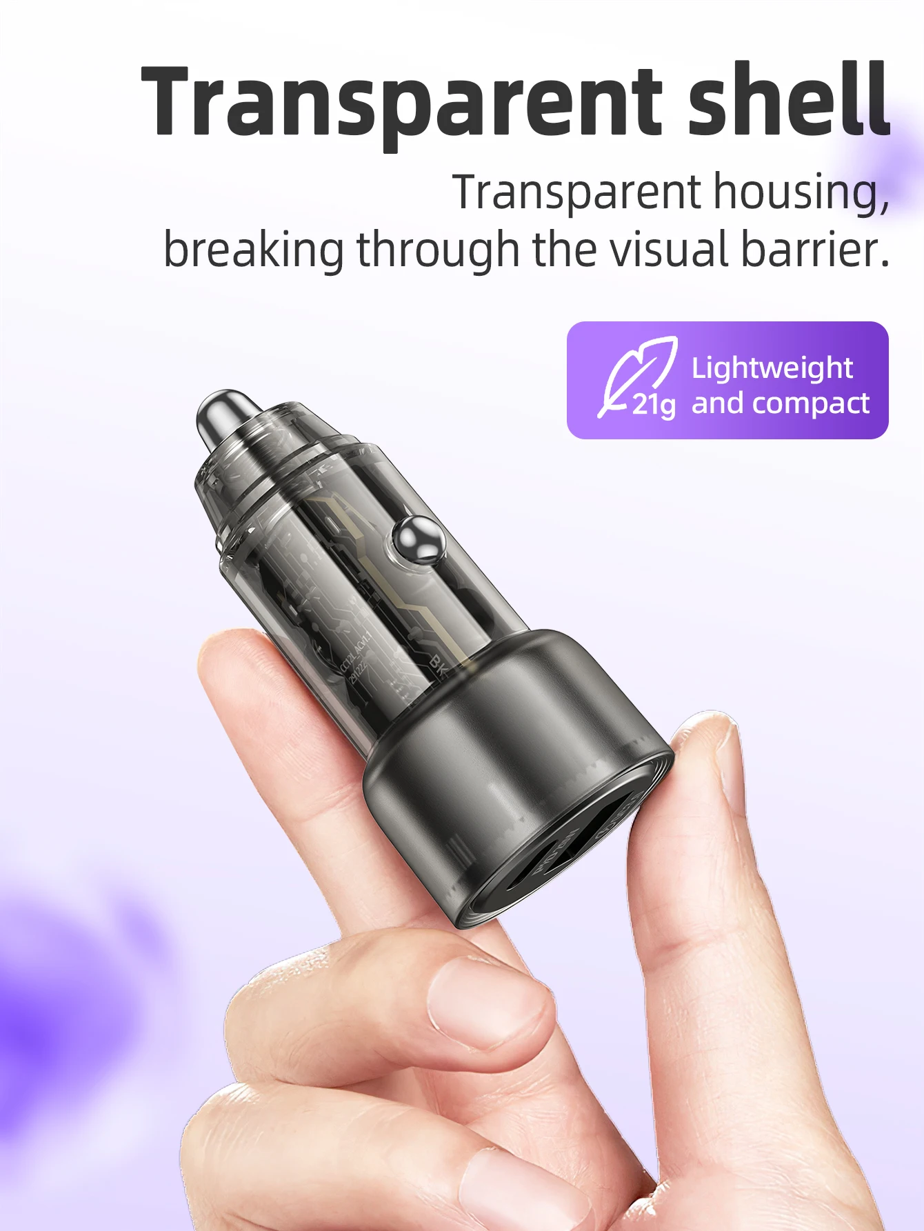 Carregador Veicular Transparente HOCO Z52 38W PD + QC 3.0 - Imagem 9