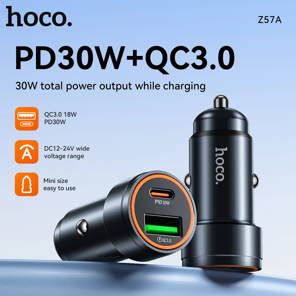 Carregador Veicular HOCO Z57A PD30W + QC3.0