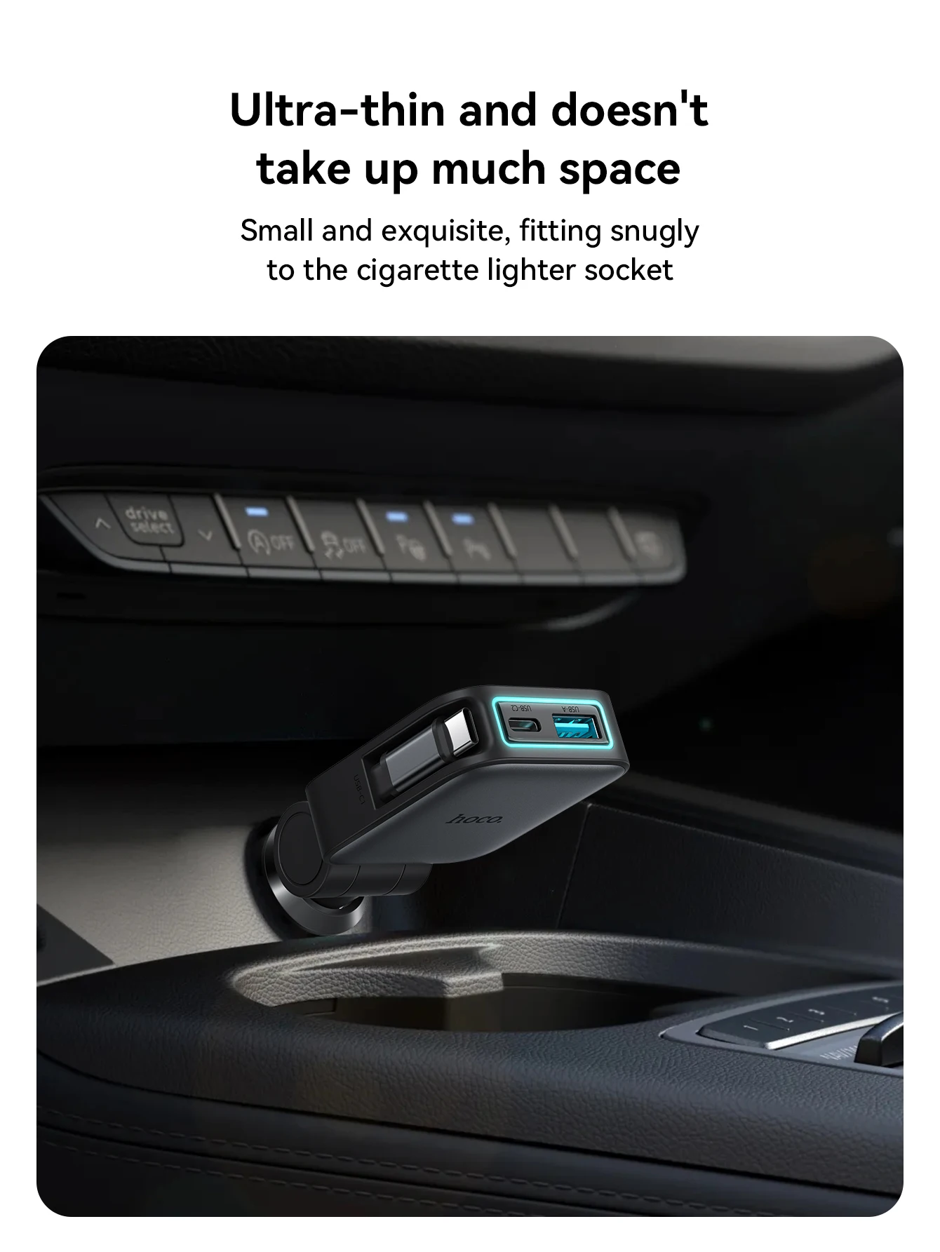 Carregador Veicular HOCO Z67 60W com Cabo USB-C Retrátil