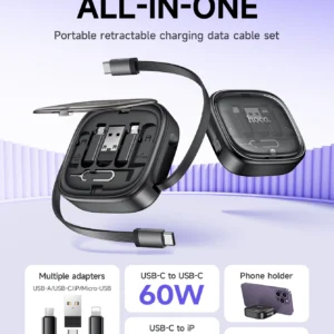 Kit de Cabos Retrátil 6 em 1 HOCO U140 com Carregamento Rápido 60W