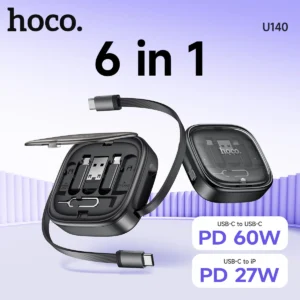 Kit de Cabos Retrátil 6 em 1 HOCO U140 com Carregamento Rápido 60W
