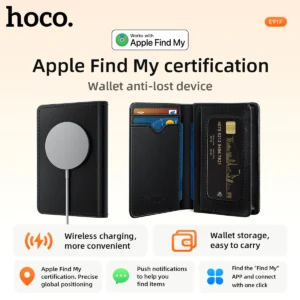 Carteira com Rastreador HOCO E91F Apple Find My e Carregamento Sem Fio