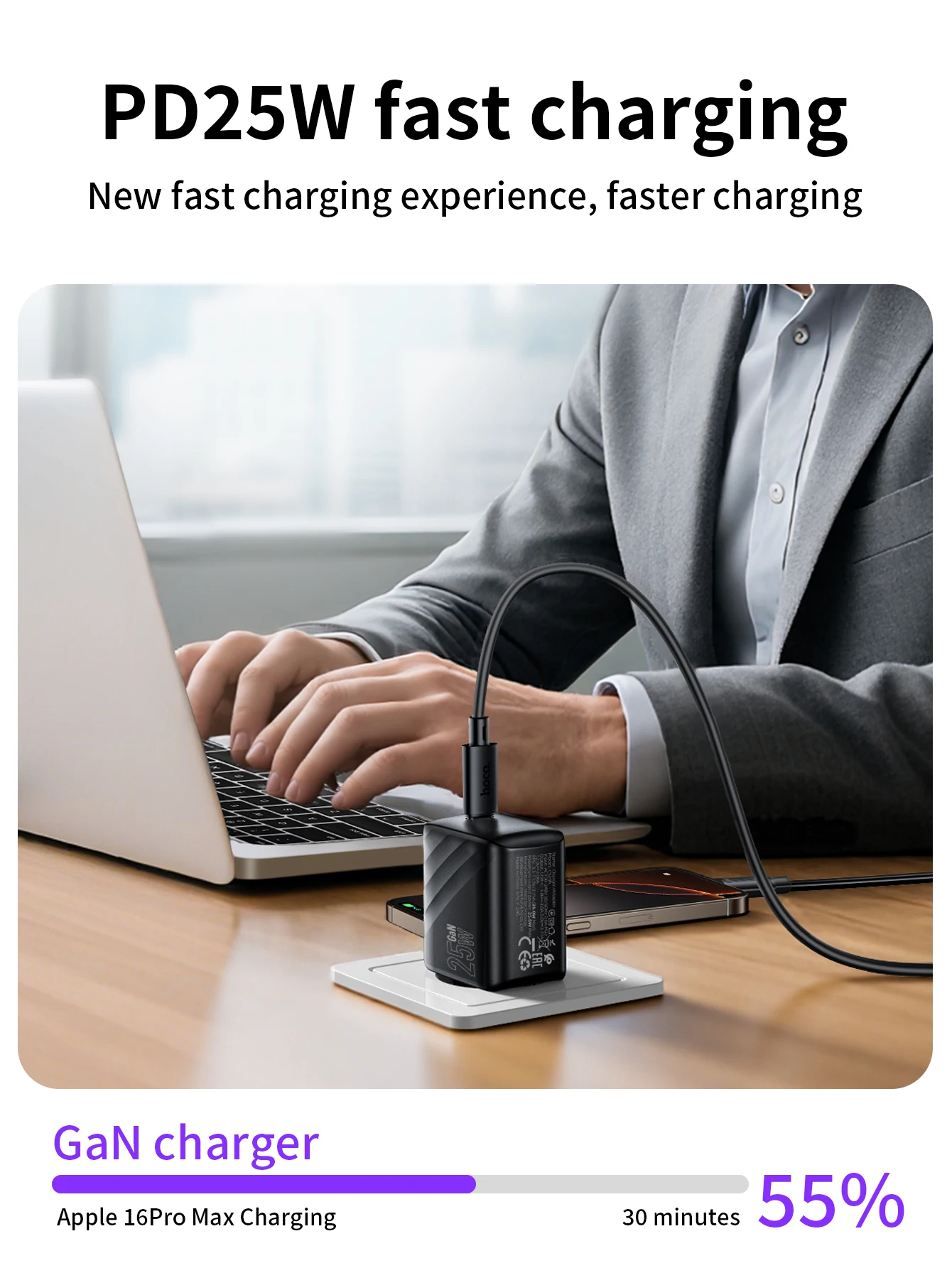 Carregador HOCO CS24A USB-C PD25W com Carregamento Rápido - Imagem 8