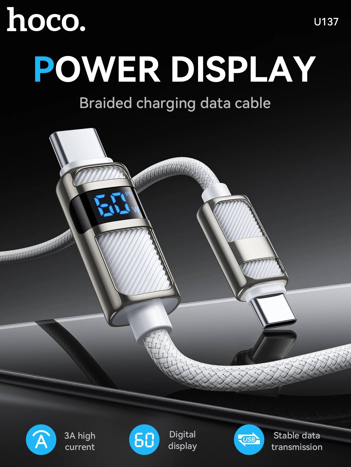 Cabo USB-C 60W HOCO U137 com Display LED - Imagem 7