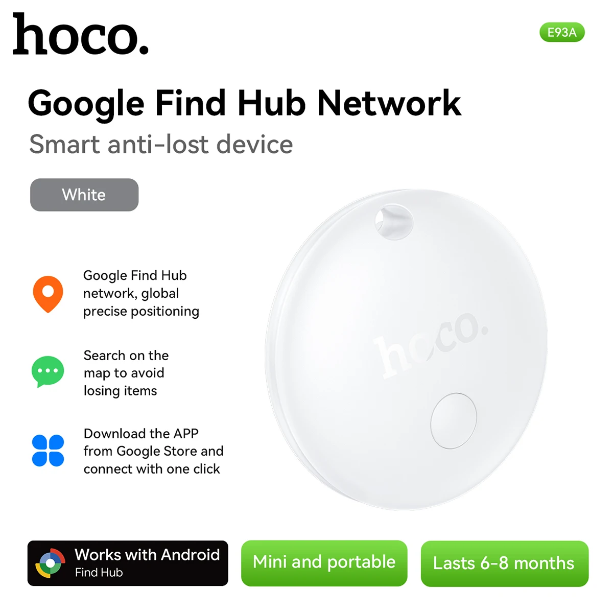 Smart Tracker HOCO E93A para Android (Google Find) - BRANCO