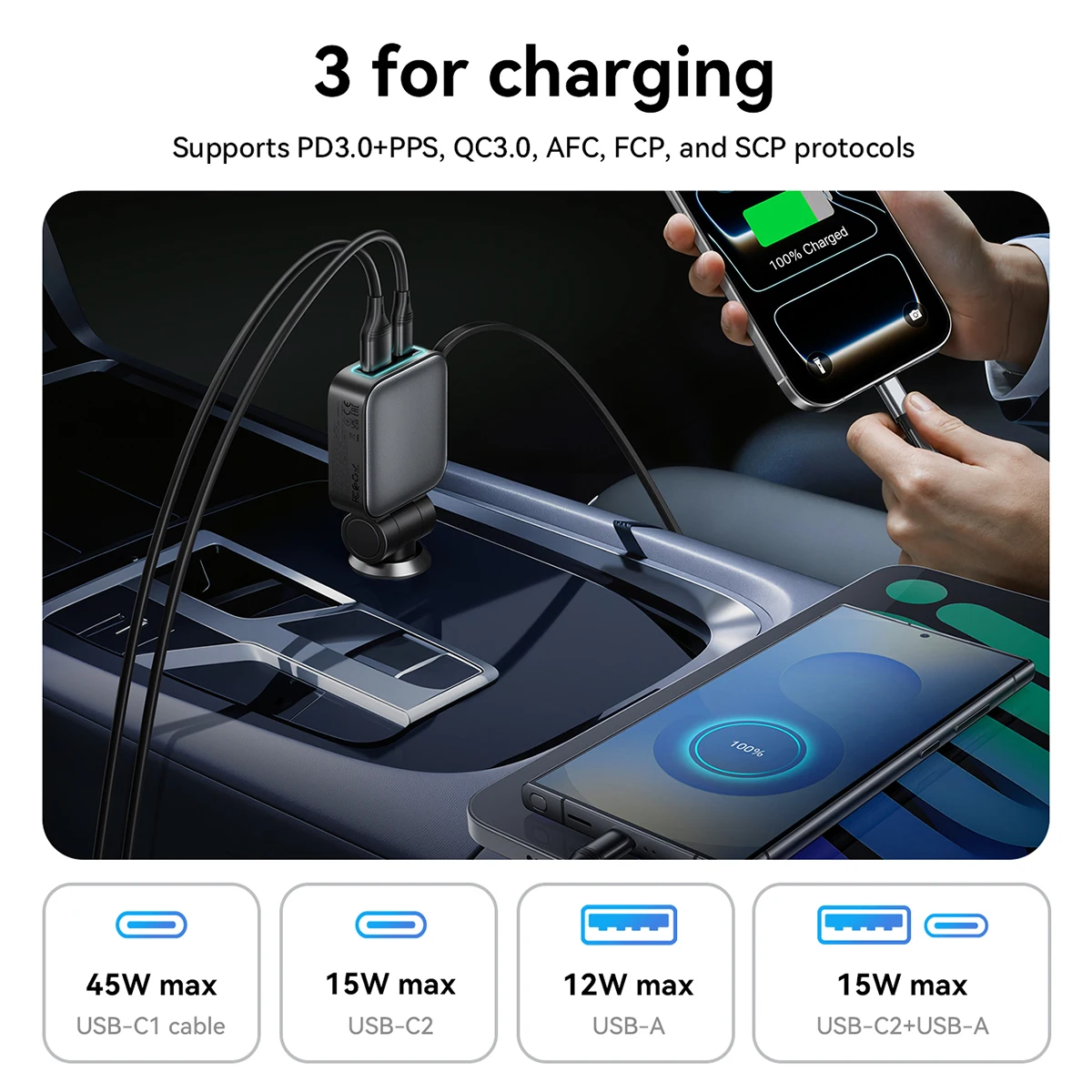 Carregador Veicular HOCO Z67 60W com Cabo USB-C Retrátil - Imagem 8