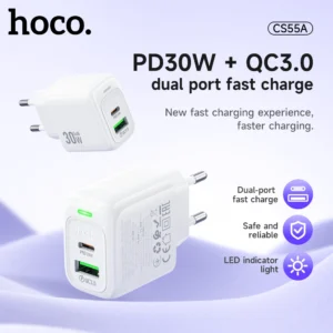 Carregador Rápido HOCO CS55A Dual Port PD 30W + QC 3.0