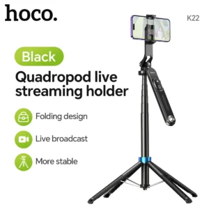Tripé Extensível HOCO K22 com Controle Bluetooth para Lives - Preto
