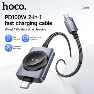 Cabo USB-C HOCO CW6 2 em 1 com Carregador Wireless para Apple Watch