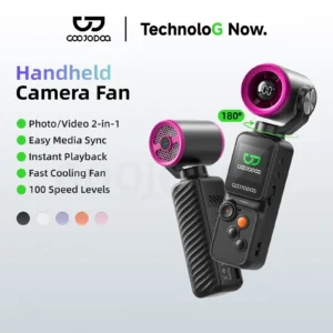 Câmera Portátil GOOJODOQ GFS025 com Ventilador Turbo e Gimbal 180°