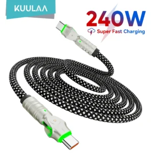 Cabo Kuulaa USB-C para USB-C 240W com Conector 180°