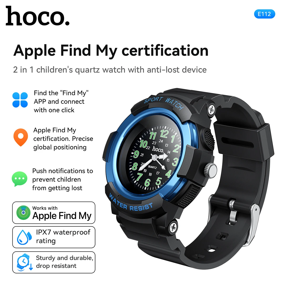 Smartwatch Infantil HOCO E112 Compatível com Apple Find My - Preto