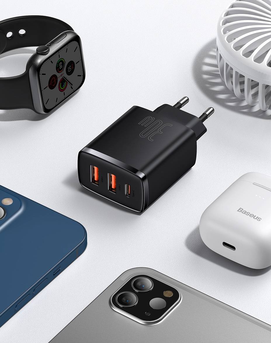Carregador 30W USB QC3.0 PD3.0 Tipo C 3 portas Baseus