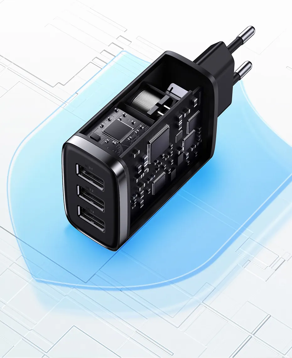 Vários Proteções de Segurança – Carregador Rápido Triplo 17W 3 USB Turbo