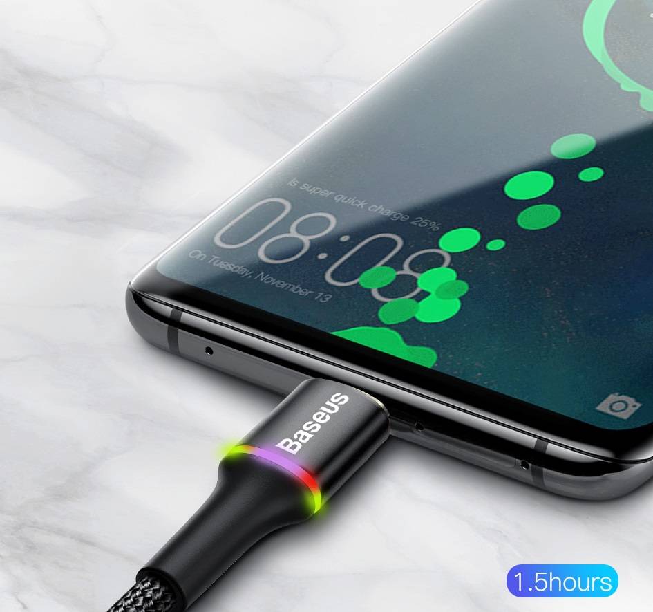 Cabo USB Tipo C 3A LED Colorido Baseus