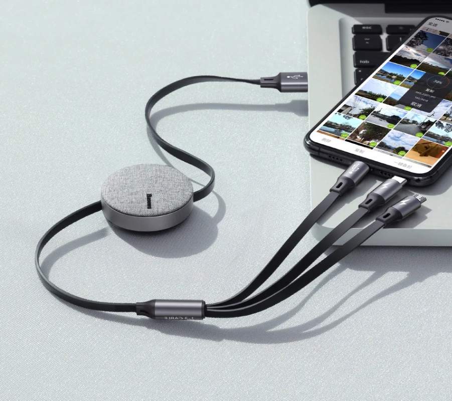 6. 2 em 1 – Cabo USB 3 em 1 Retrátil