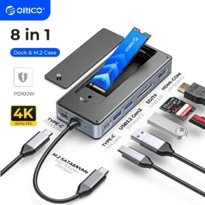 Hub USB-C ORICO 8 em 1 com Gabinete para SSD M.2 NVMe