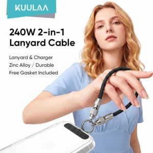Cabo USB-C Kuulaa 240W 2 em 1 com Cordão para Celular