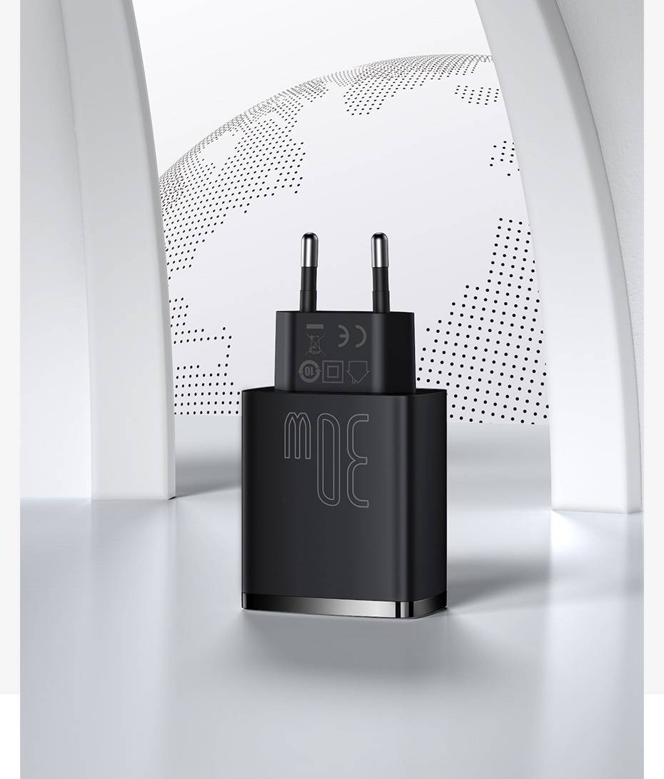 Carregador 30W USB QC3.0 PD3.0 Tipo C 3 portas Baseus