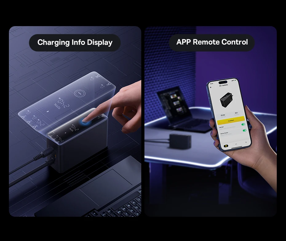 3. Carregamento de Informações com Display e Controle APP – Carregador Inteligente Digital Ultra Rápido GaN 240W