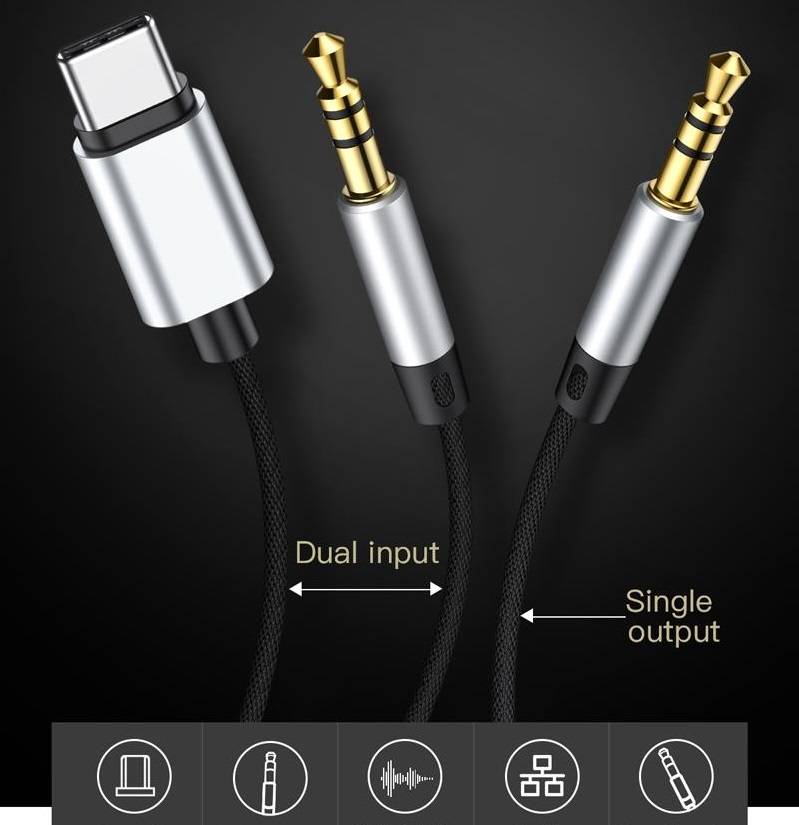 Transmita Áudio em Alta Qualidade com Uma Interface Dupla de Entrada – Cabo 2 em 1 USB C para Jack 3,5mm