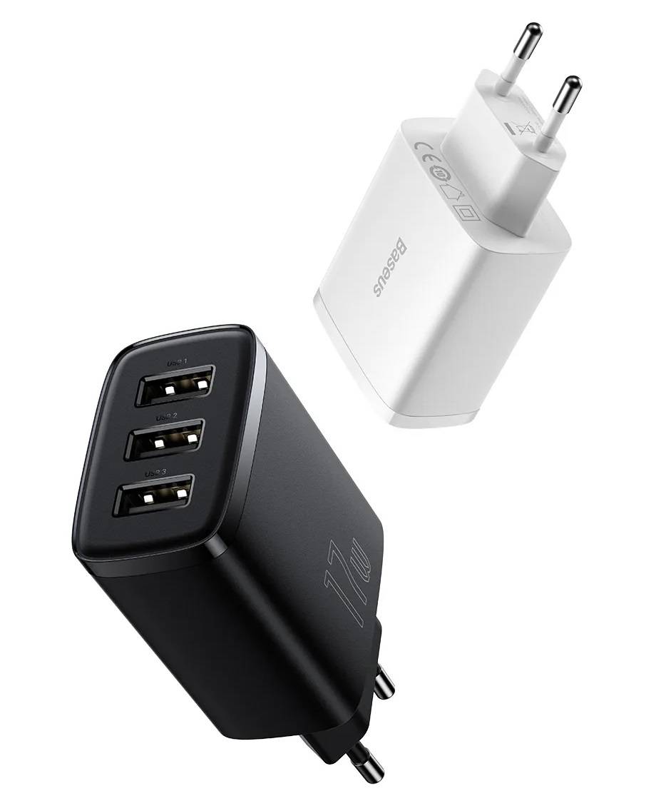 Carregador 17W USB – Carregador Rápido Triplo 17W 3 USB Turbo