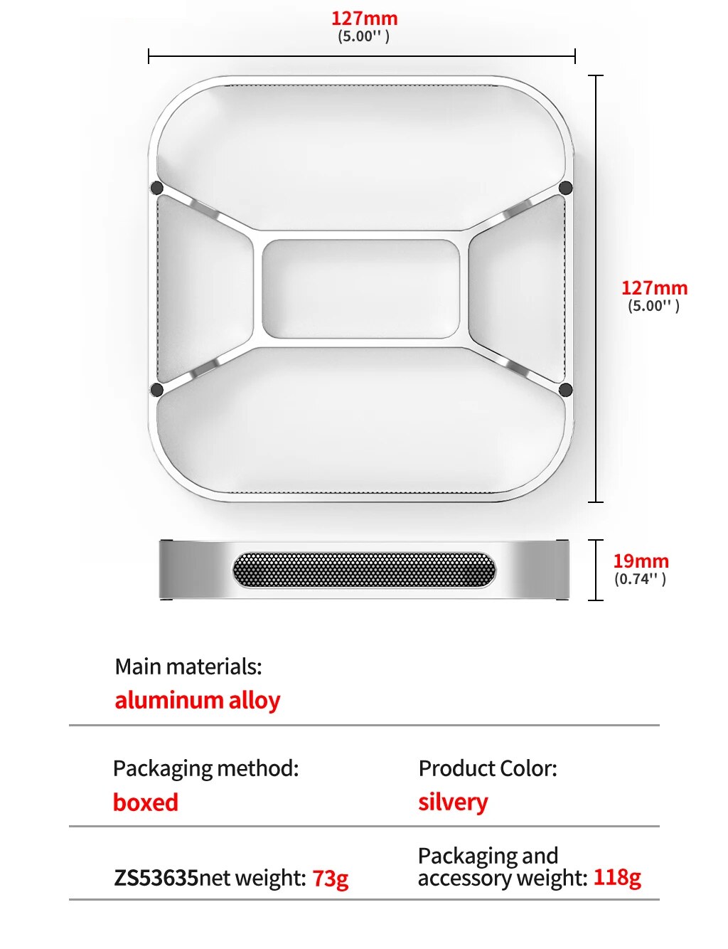 Medidas – Suporte Base de Alumínio para Mac Mini M4 e M4 Pro