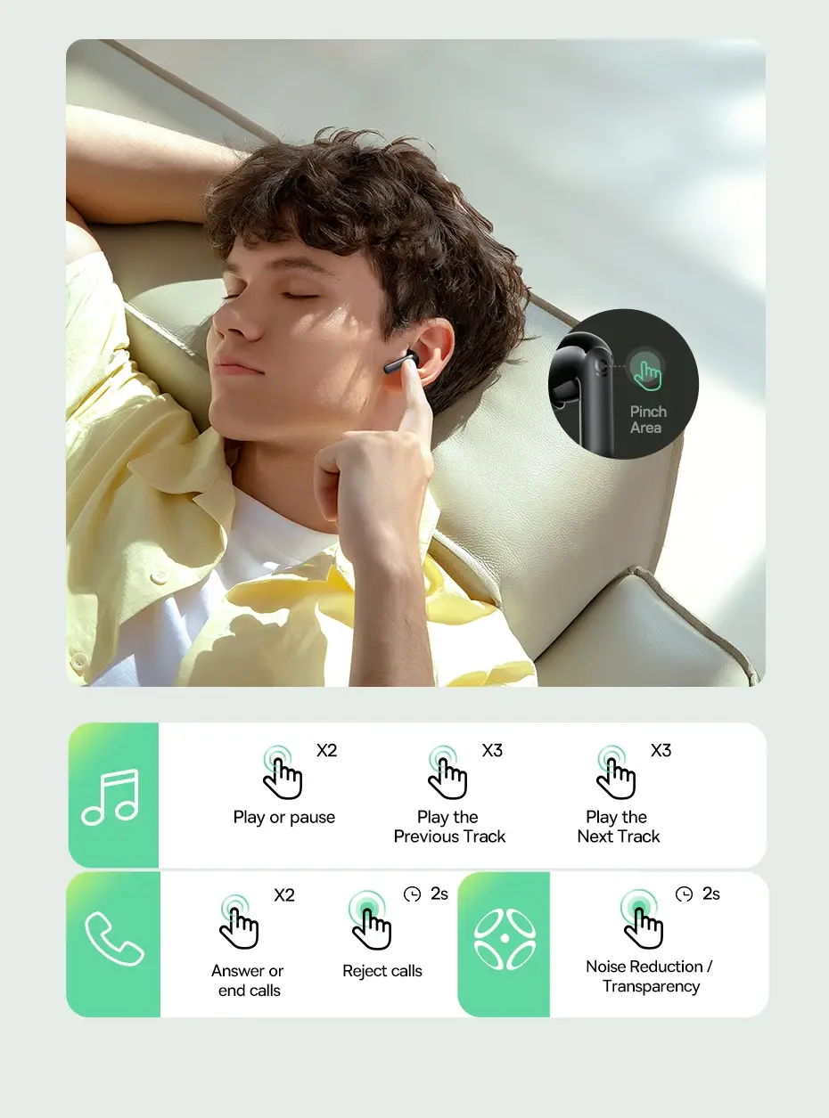 Controle por Toque Intuitivo – Fone de Ouvido Bluetooth 6.0 Baseus BP1 Pro