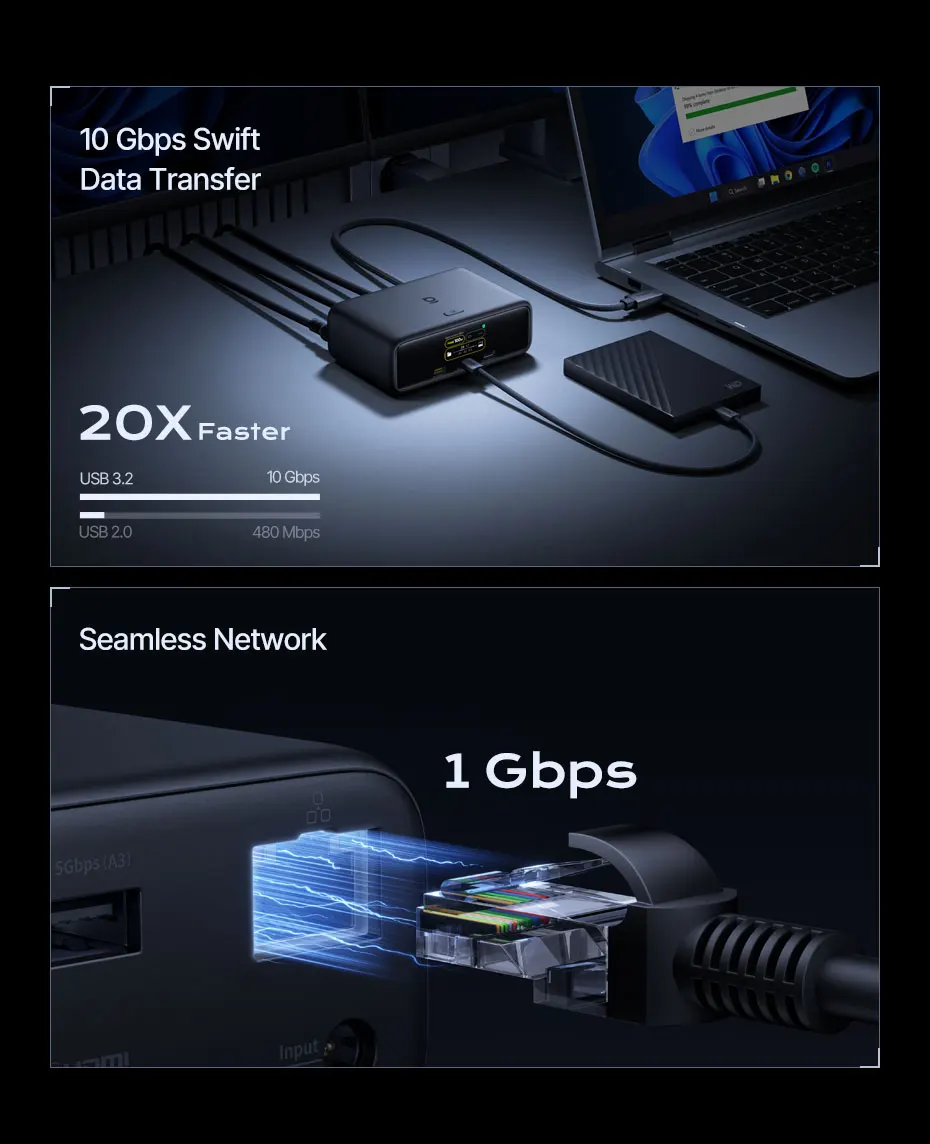 Transferência Rápida e Internet Estável – Hub Baseus SpaceMate RD1 Mini 10 em 1 HDMI Duplo 4K PD 100W RJ45