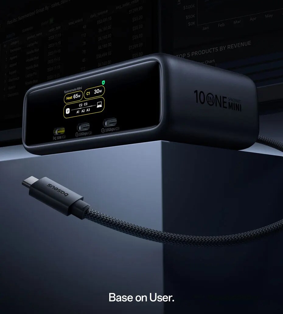 Compacto no Design, Completo nas Funções – Hub Baseus SpaceMate RD1 Mini 10 em 1 HDMI Duplo 4K PD 100W RJ45