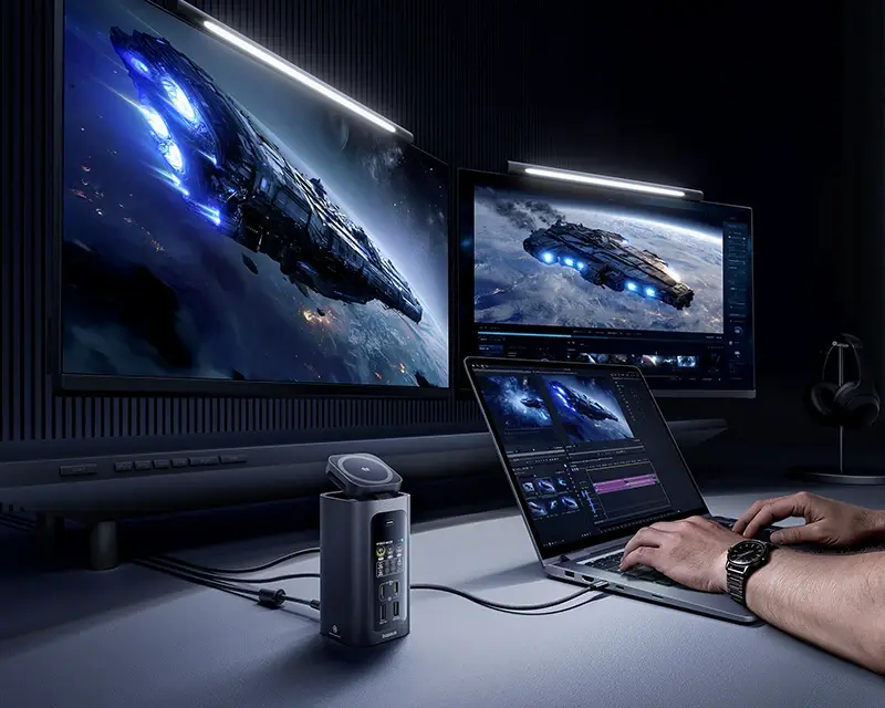 Dupla Tela 4K Sem Esforço – Docking Station Baseus Spacemate RD1 Pro USB-C HDMI 4K RJ45 Qi2.2