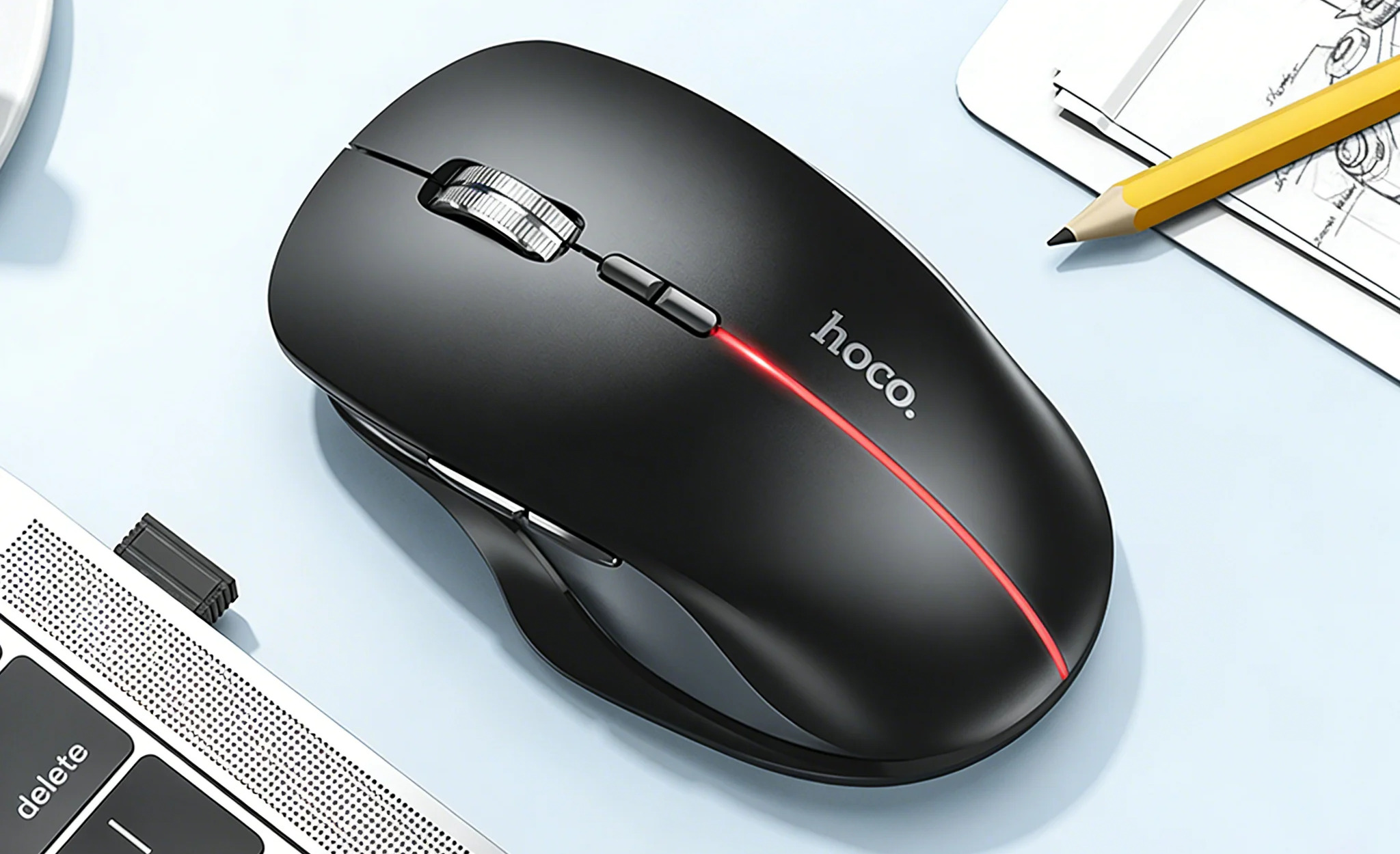 Conexão em Duplo Modo: 2.4G e Bluetooth – Mouse Ergonômico Recarregável HOCO GM40