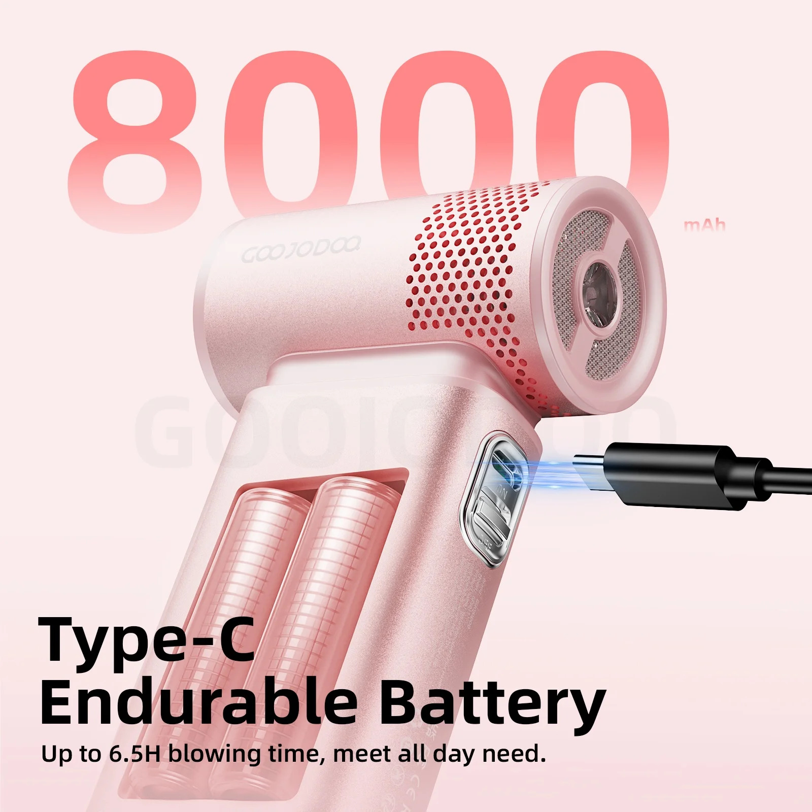 Bateria Tipo-C de 8000 mAh – Ventilador Portátil GOOJODOQ GFS015 5 em 1 de Alta Velocidade