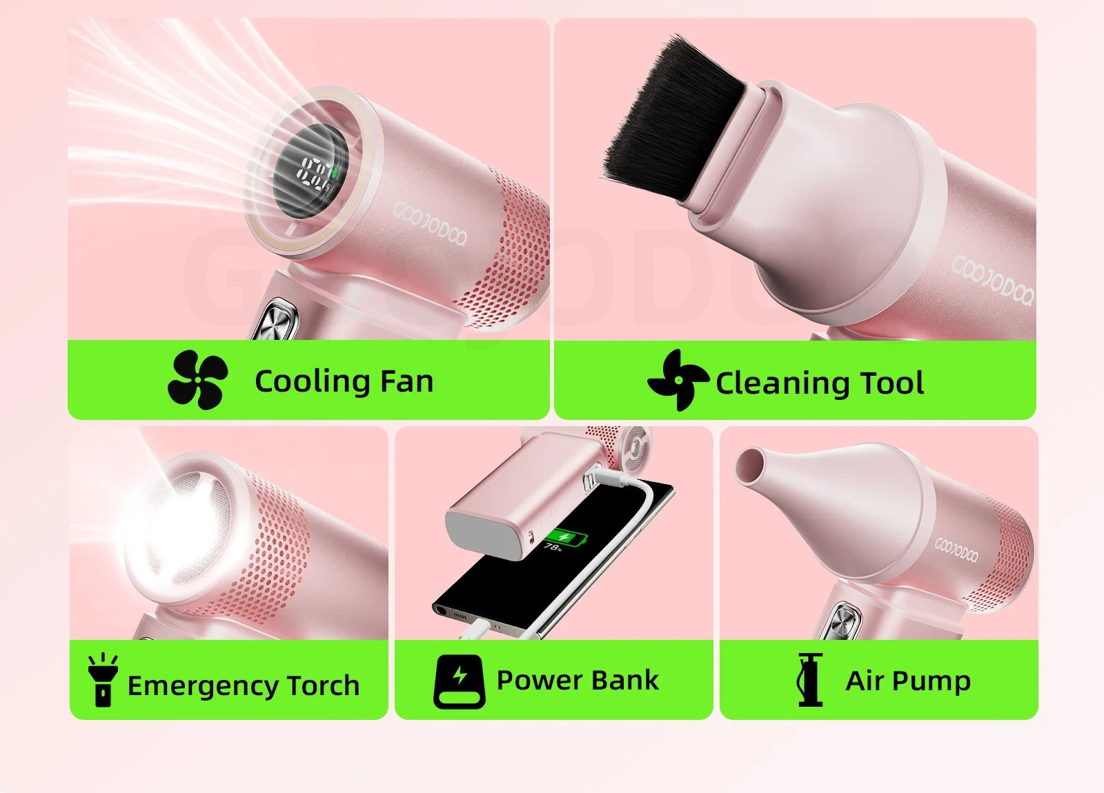 Ventilador Portátil GOOJODOQ GFS015 5 em 1 de Alta Velocidade