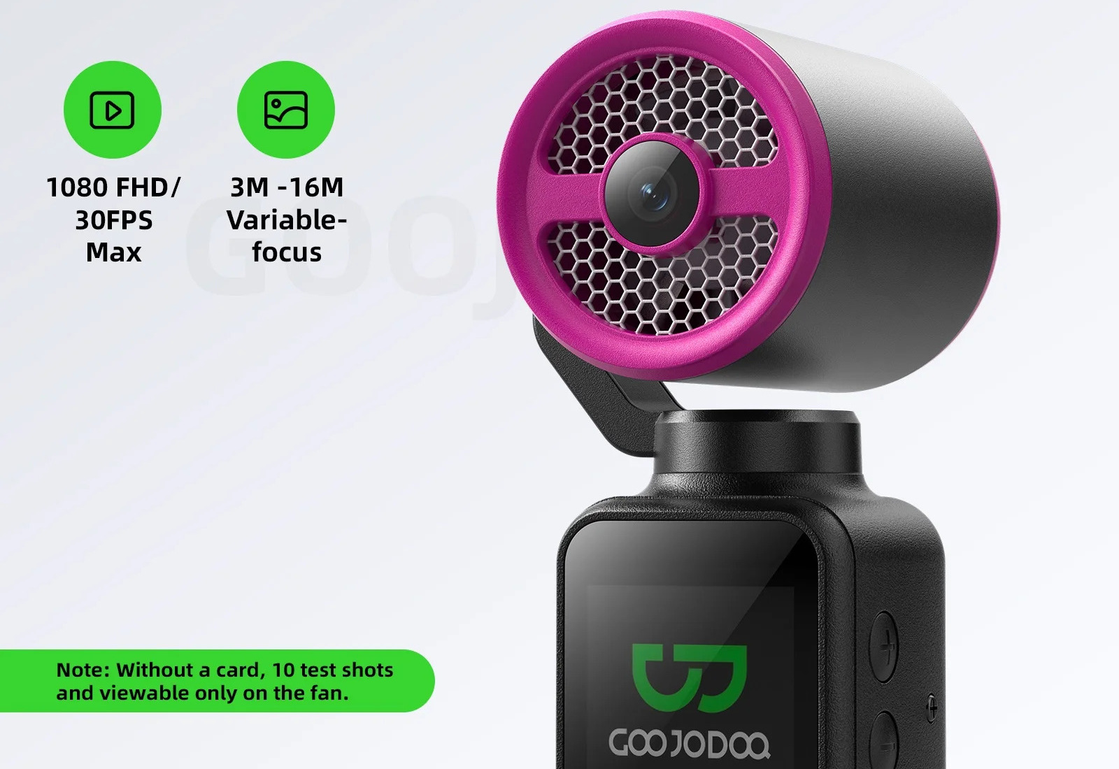 Captura em Full HD – Câmera Portátil GOOJODOQ GFS025 com Ventilador Turbo e Gimbal 180°