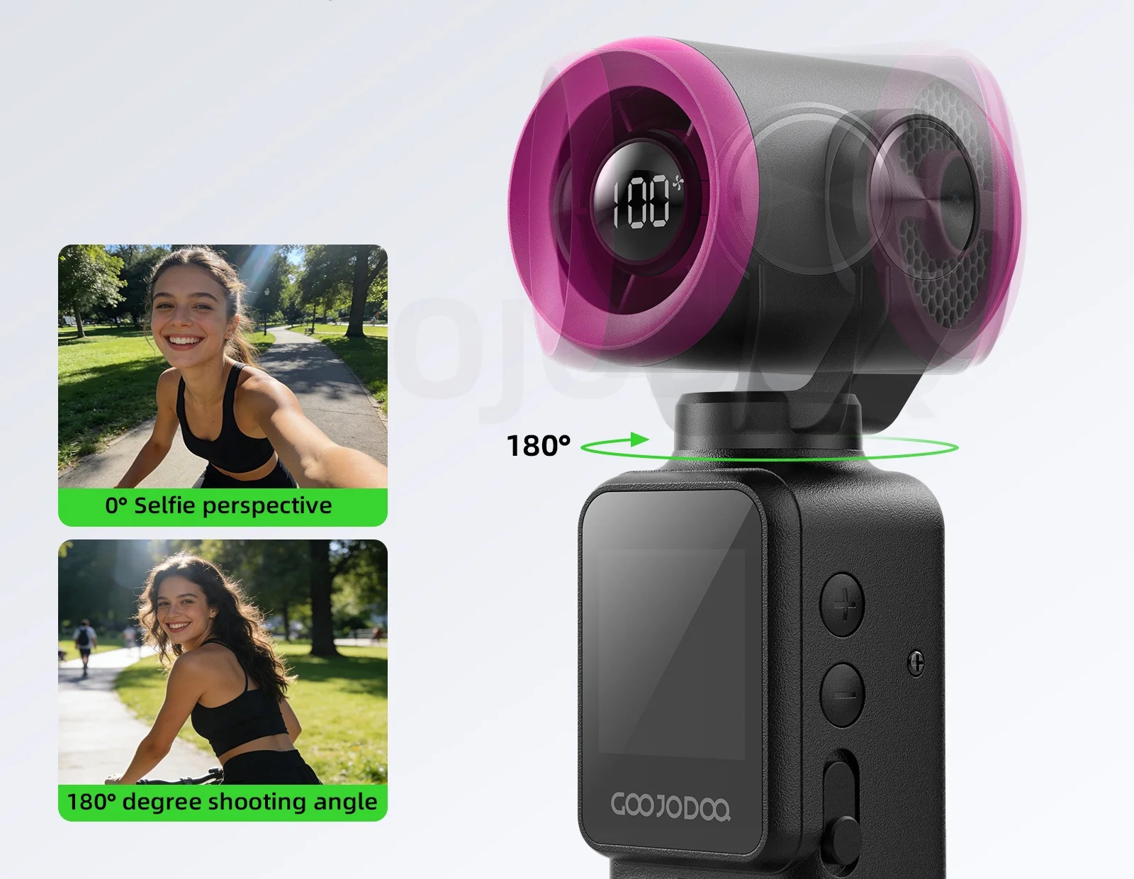 Gimbal Rotativo de 180° – Câmera Portátil GOOJODOQ GFS025 com Ventilador Turbo e Gimbal 180°