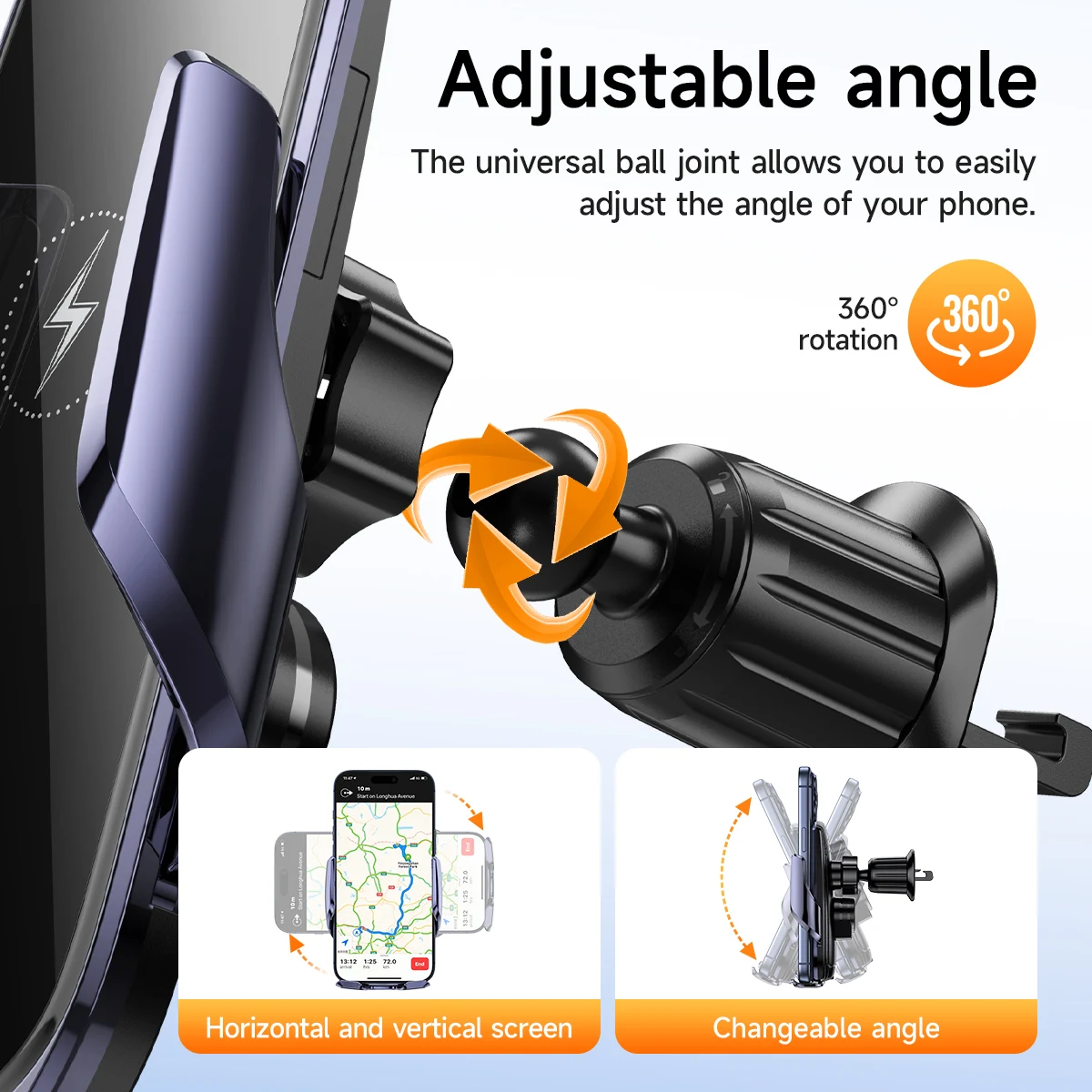 Ângulo Ajustável em 360° – Suporte Veicular HOCO CA202 Plus Wireless 15W com Sensor Inteligente