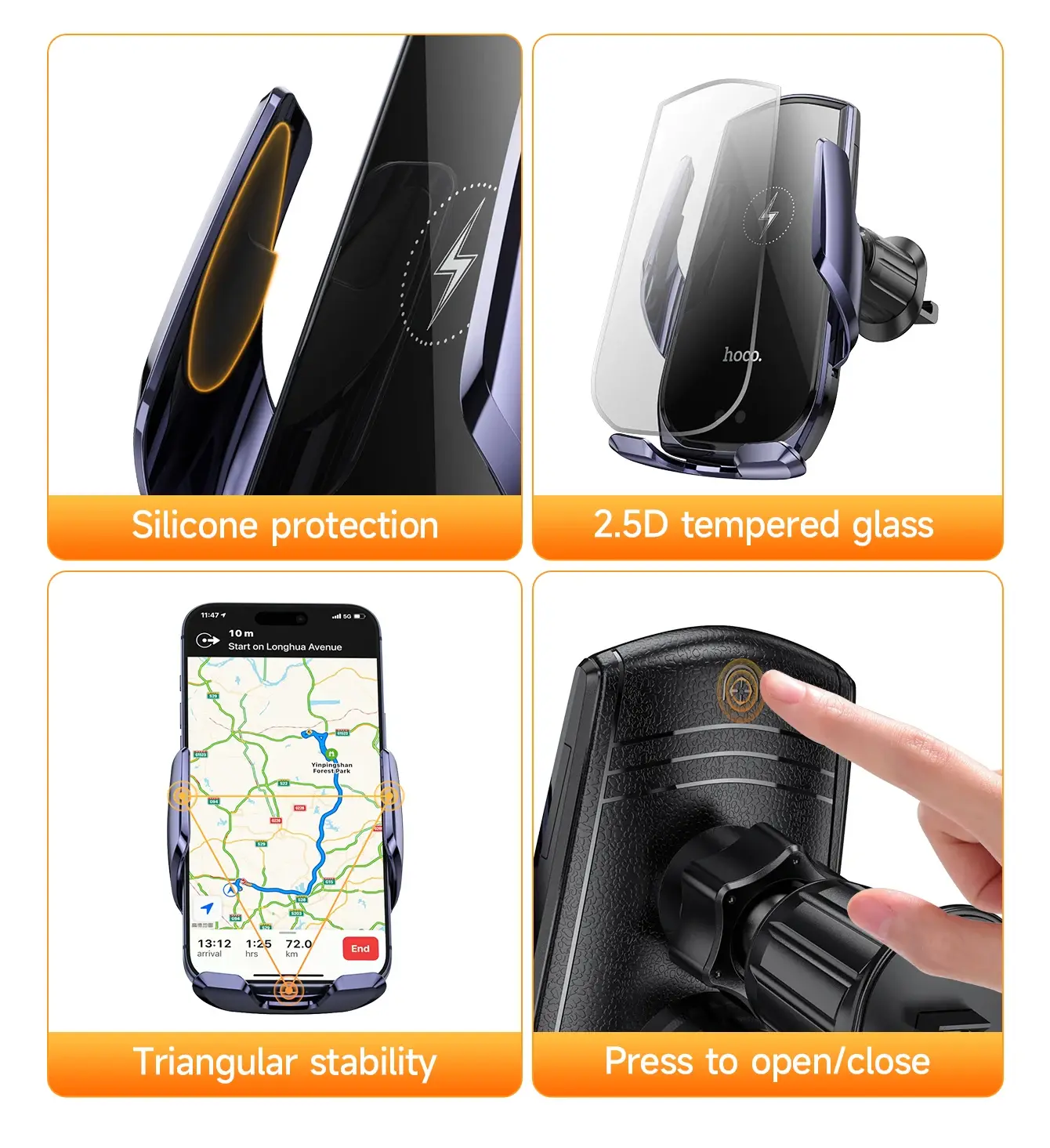 Acabamento com Atenção aos Detalhes – Suporte Veicular HOCO CA202 Plus Wireless 15W com Sensor Inteligente
