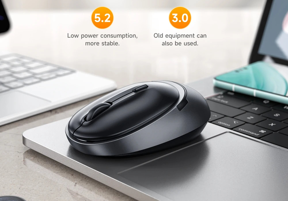 Conexão Dupla Bluetooth 5.2 e 3.0 – Mouse Sem Fio HOCO GM34 Bluetooth 5.2 + 2.4G Silencioso 1600DPI