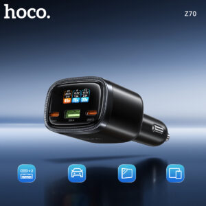 Carregador Veicular HOCO Z70 93W com Tela TFT e 3 Portas