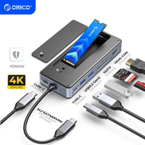 Hub USB-C ORICO 8 em 1 com Gabinete para SSD M.2 NVMe