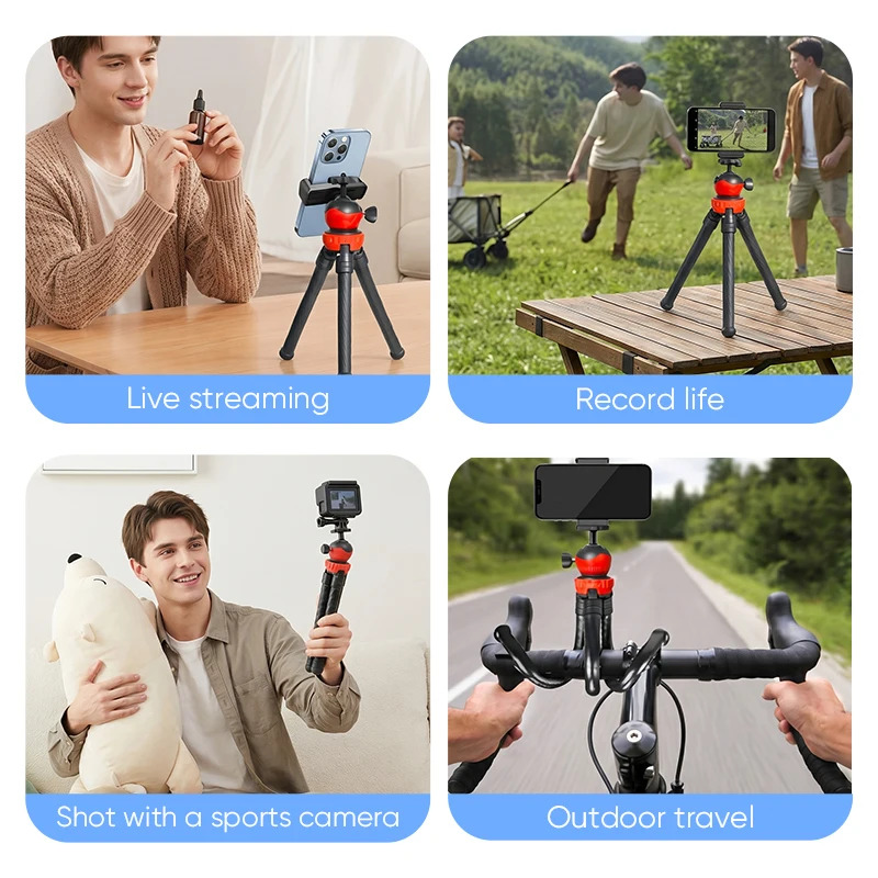 Modo de Uso Versátil – Tripé Flexível Kuulaa para Celular e Câmera com Controle Remoto