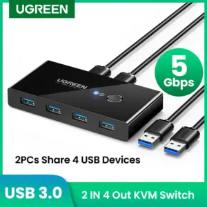 Comutador USB UGREEN de 4 portas com botão de troca e indicador LED