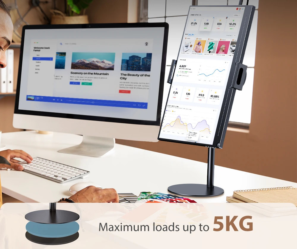 Base de Metal Reforçada, Suporta até 5kg – Suporte VESA UPERFECT Ajustável para Monitor Portátil