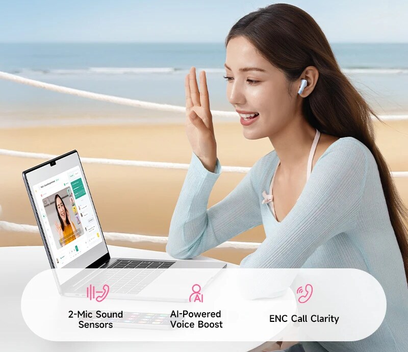 Chamadas Nítidas com 2 Microfones e IA – Fone de Ouvido Baseus Bass BS2 Lite Bluetooth 6.0