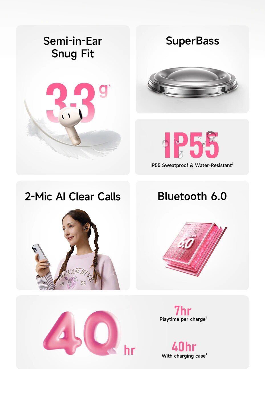 Fone Baseus Bass BS2 Lite – Fone de Ouvido Baseus Bass BS2 Lite Bluetooth 6.0