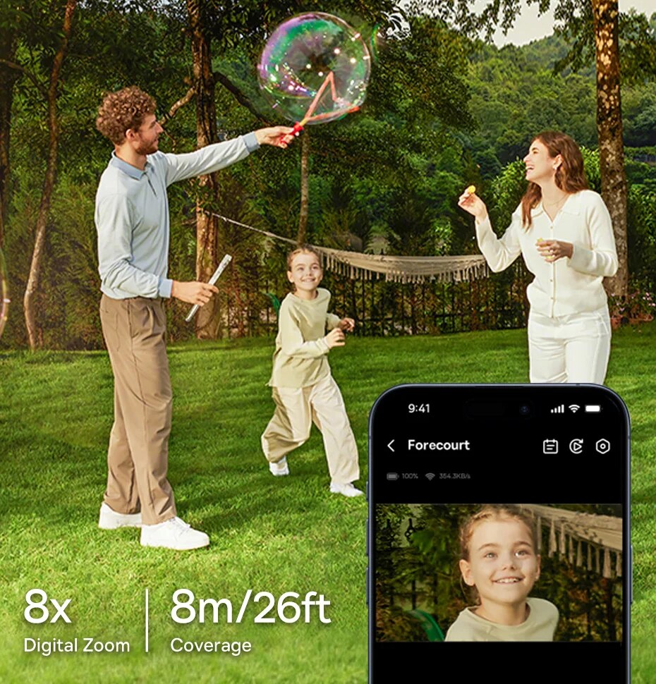 Zoom Digital de 8x – Kit 4 Câmeras de Segurança Externa Baseus 2K S1 Lite com Placa Solar